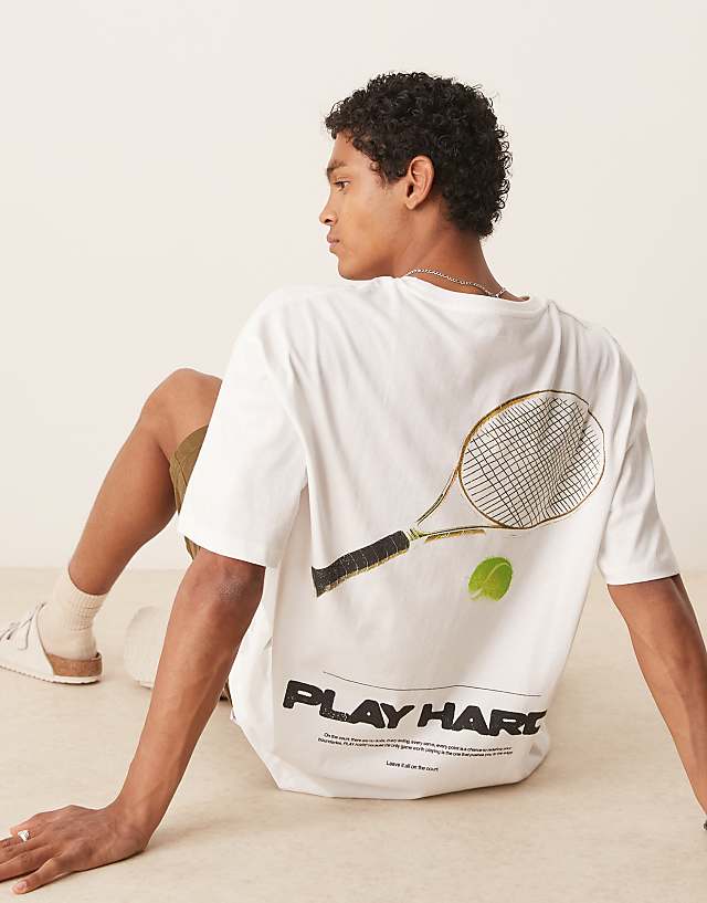 asos ASOS DESIGN oversized t-shirt with sports graphic in white