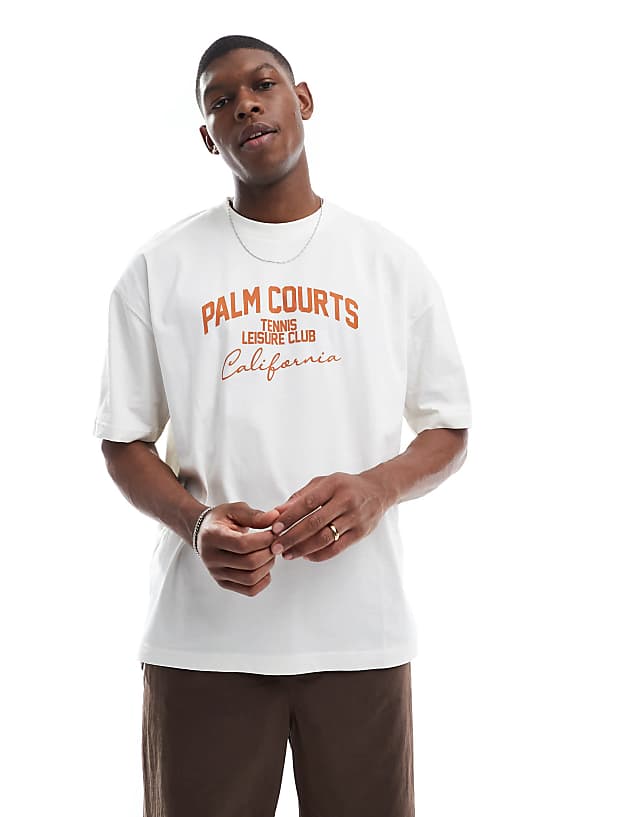asos ASOS DESIGN oversized t-shirt with sports graphic in cream