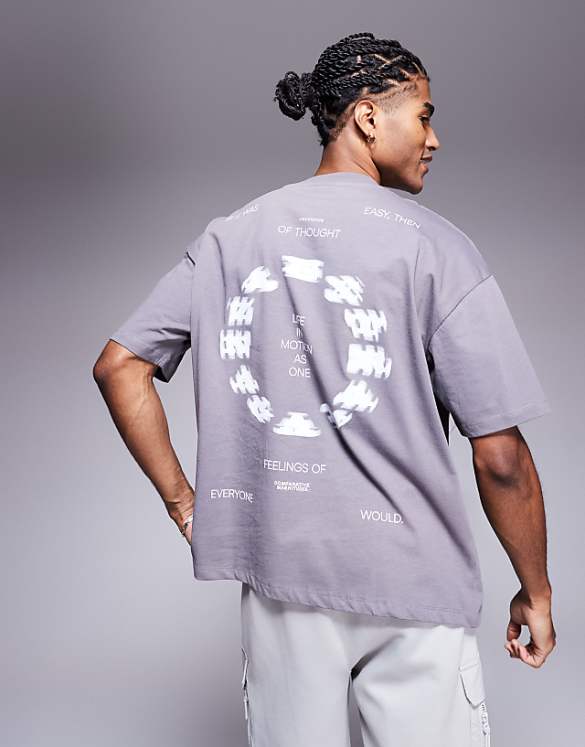 Asos ASOS DESIGN Oversized T- Shirt With Sports Graphic In Charcoal