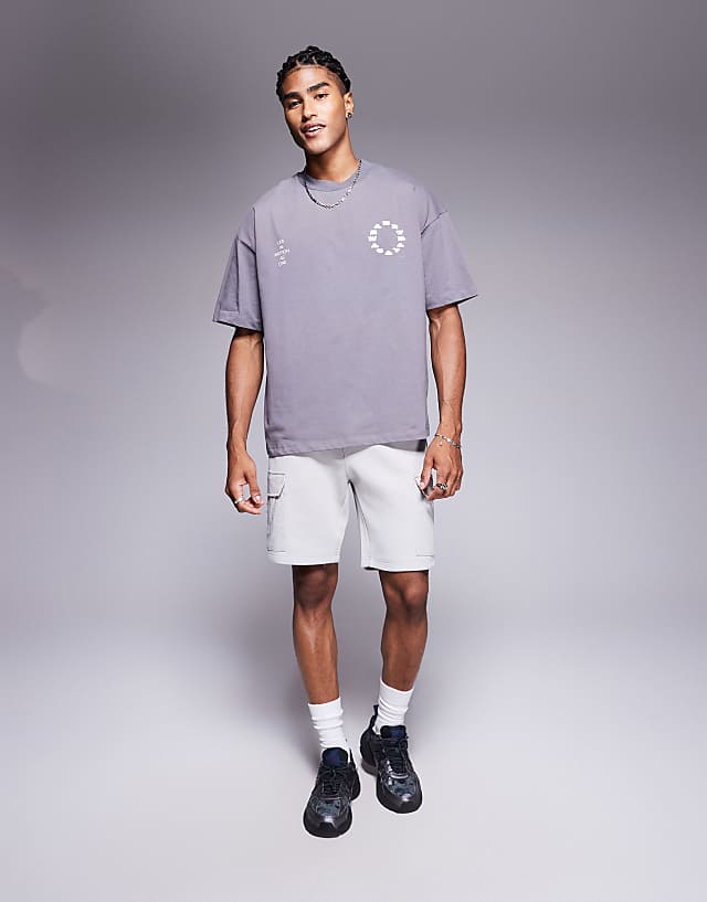 Asos ASOS DESIGN Oversized T- Shirt With Sports Graphic In Charcoal