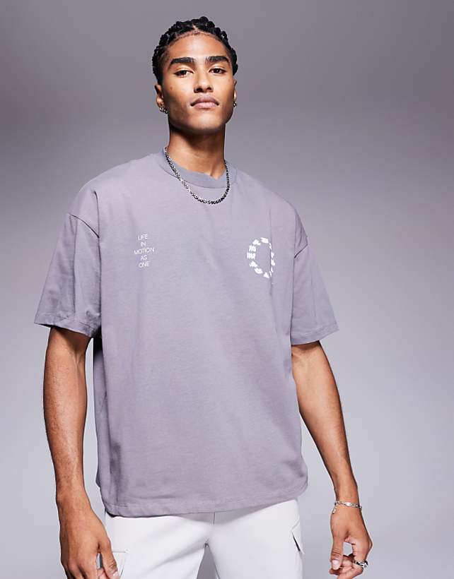 asos ASOS DESIGN oversized T- shirt with sports graphic in charcoal