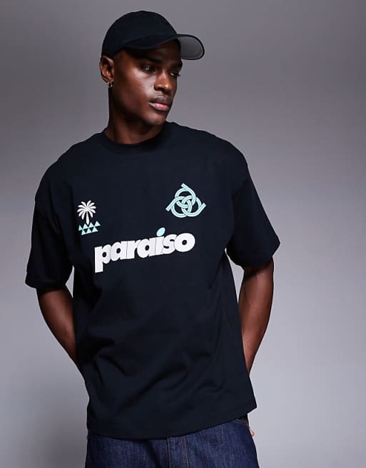 asos ASOS DESIGN oversized t-shirt with sports graphic in black