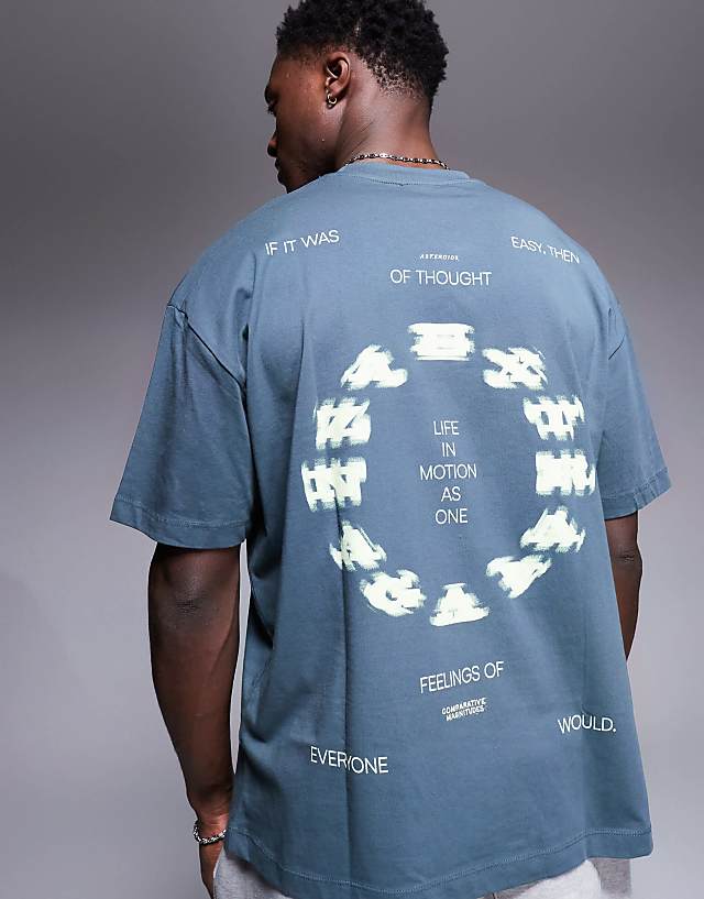 asos ASOS DESIGN oversized t-shirt with sports graphics in charcoal