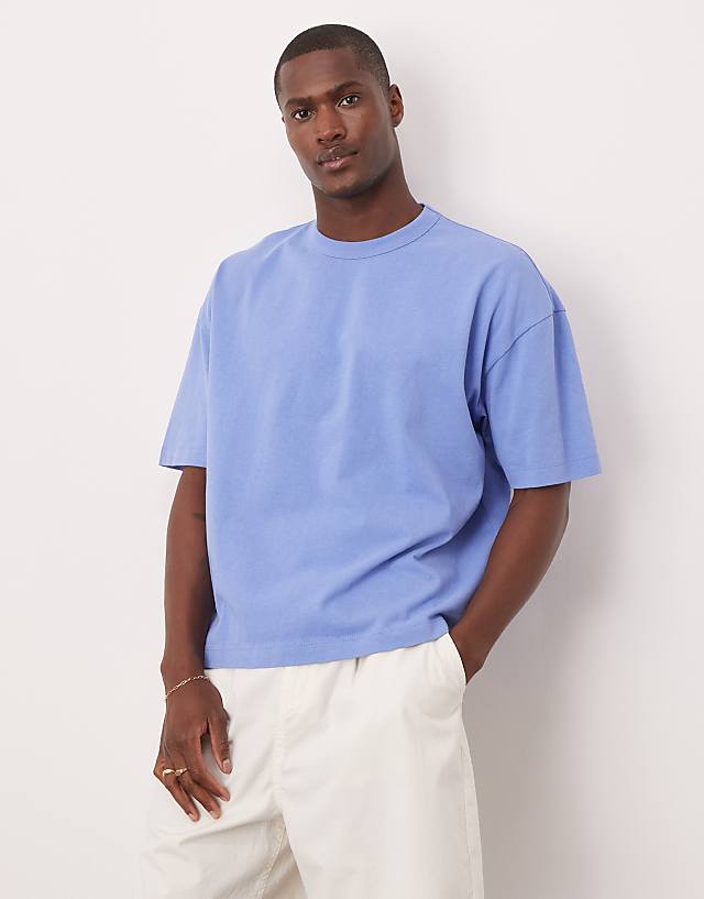Asos ASOS DESIGN Oversized T-shirt With Text Back Print In Washed Blue
