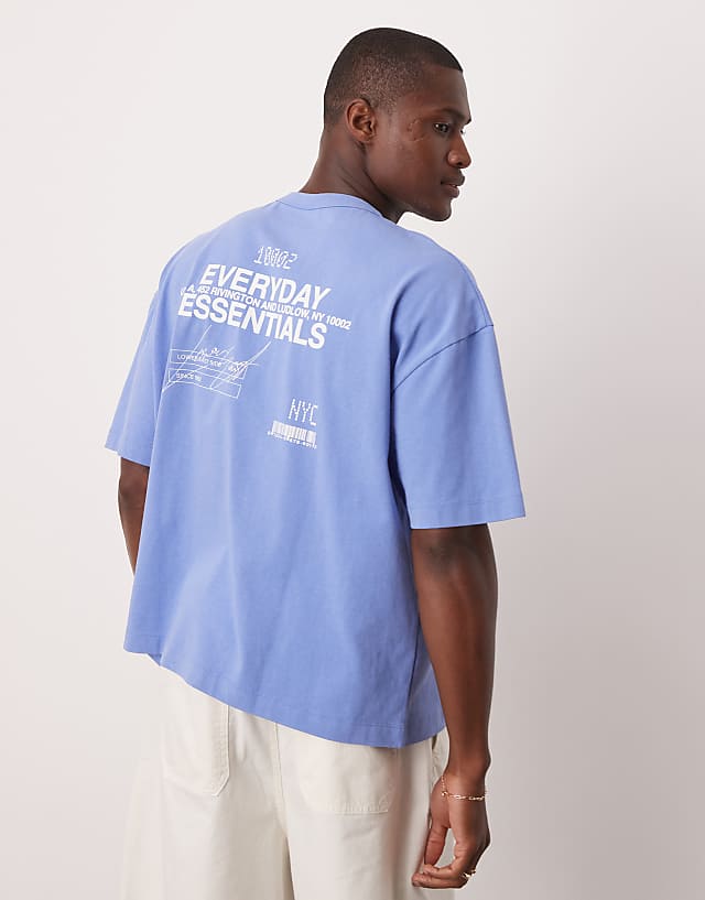 Asos ASOS DESIGN Oversized T-shirt With Text Back Print In Washed Blue
