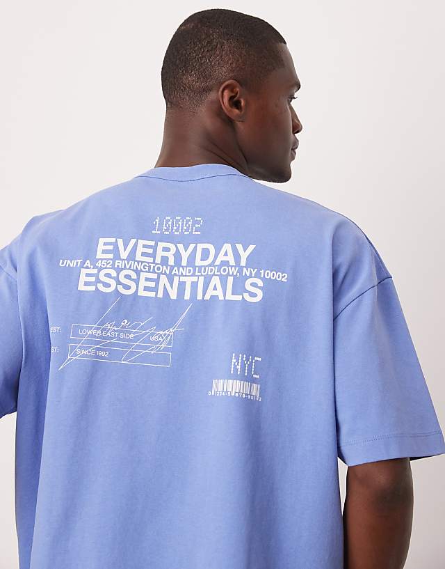 asos ASOS DESIGN oversized t-shirt with text back print in washed blue
