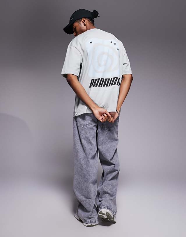 Asos ASOS DESIGN Oversized T-shirt With Text Graphic In Light Grey