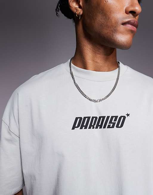 Asos ASOS DESIGN Oversized T-shirt With Text Graphic In Light Grey