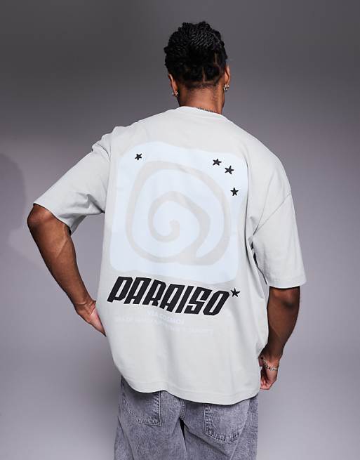 asos ASOS DESIGN oversized t-shirt with text graphic in light grey
