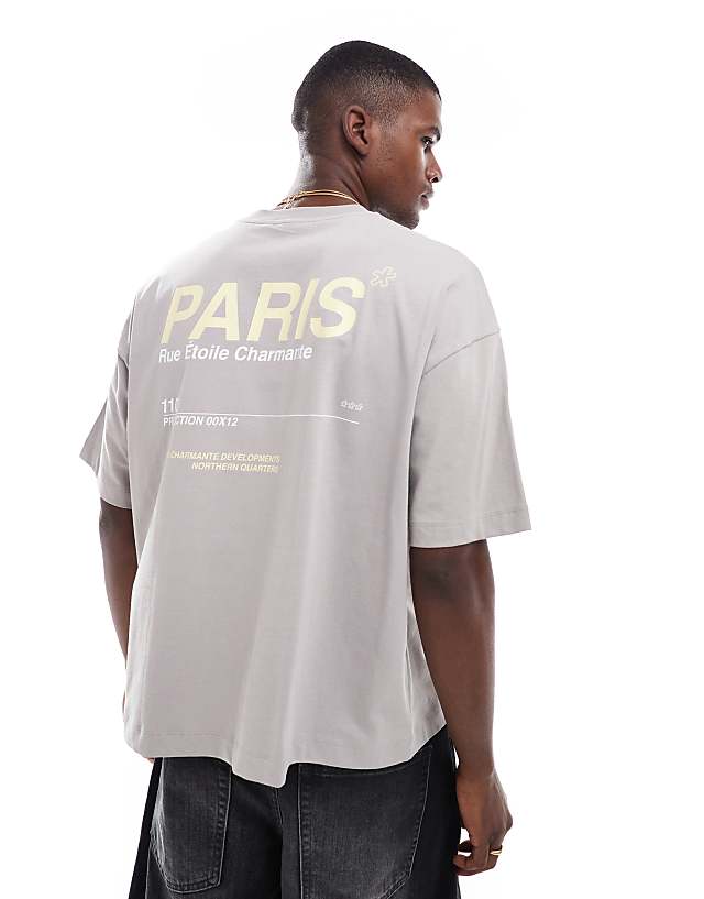 asos ASOS DESIGN oversized t-shirt with text graphic in grey