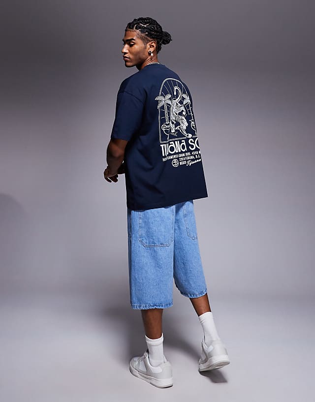 Asos ASOS DESIGN Oversized T-shirt With Tijuana Tiger Graphic In Navy