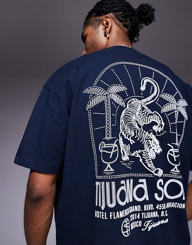 asos ASOS DESIGN oversized t-shirt with Tijuana tiger graphic in navy