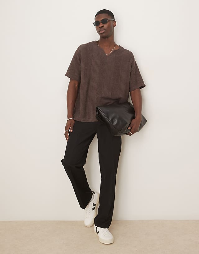 Asos ASOS DESIGN Oversized T-shirt With V Neck In Brown Texture