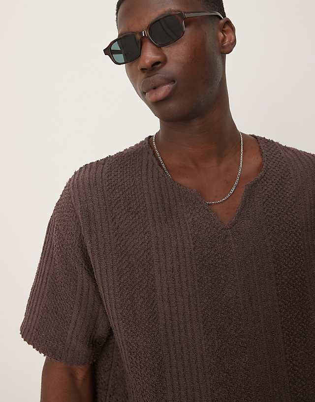 Asos ASOS DESIGN Oversized T-shirt With V Neck In Brown Texture