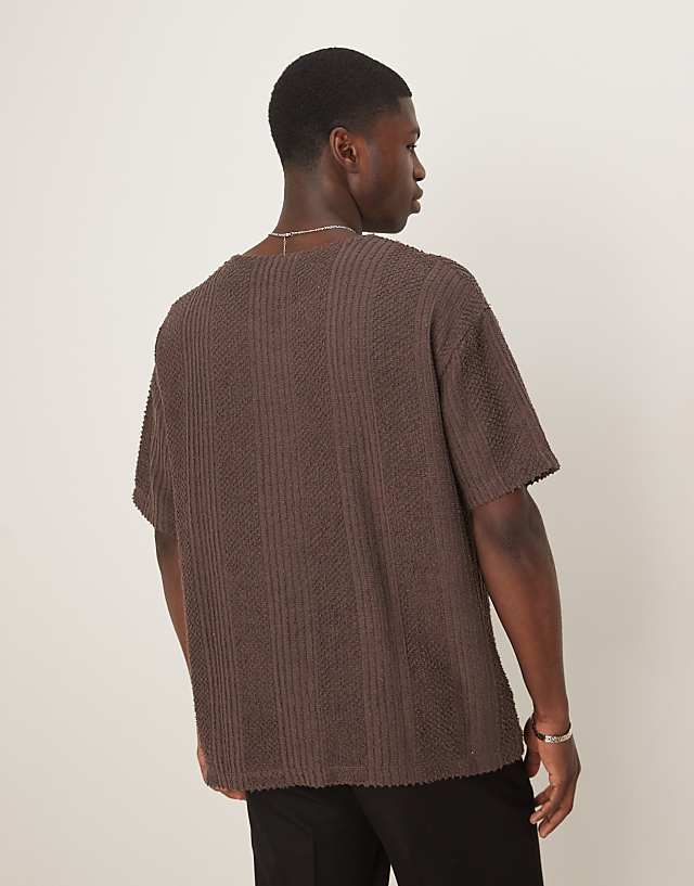 Asos ASOS DESIGN Oversized T-shirt With V Neck In Brown Texture