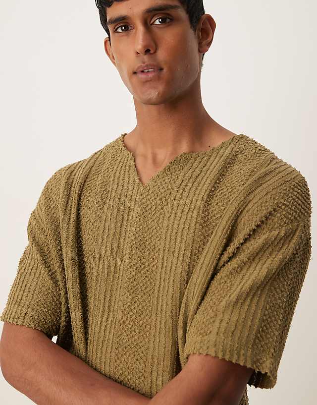 Asos ASOS DESIGN Oversized T-shirt With V Neck In Khaki Texture