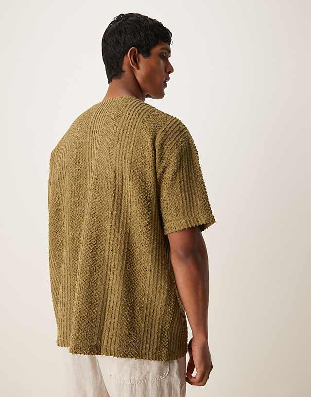 Asos ASOS DESIGN Oversized T-shirt With V Neck In Khaki Texture