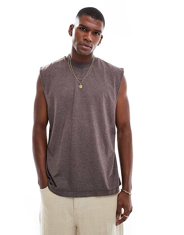asos ASOS DESIGN oversized tank in overdyed brown marl