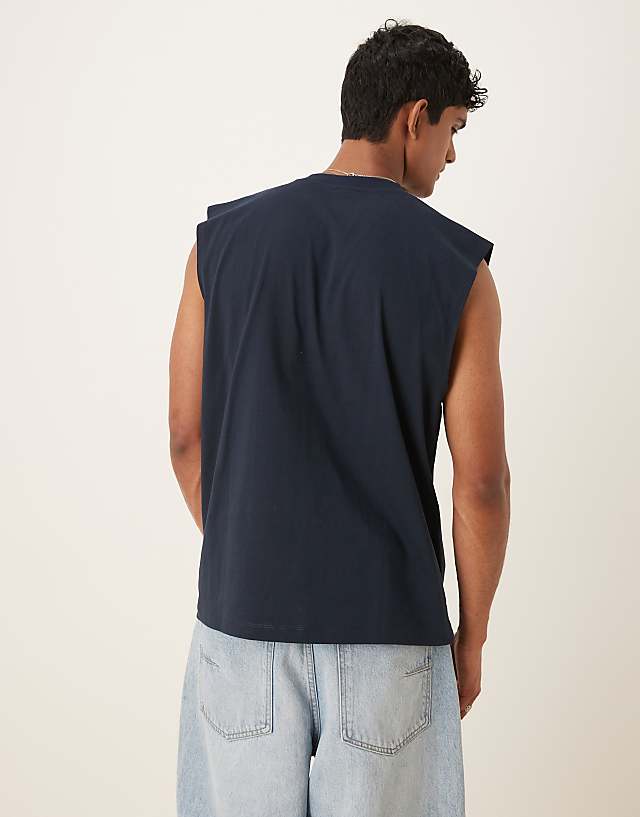 Asos ASOS DESIGN Oversized Tank With California Flower Graphic In Navy