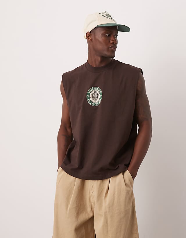 Asos ASOS DESIGN Oversized Tank With City Graphic In Brown