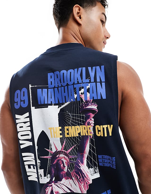 Asos ASOS DESIGN Oversized Tank With City Graphic In Navy
