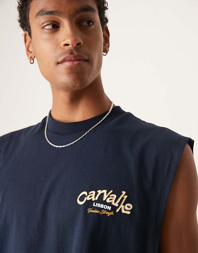 Asos ASOS DESIGN Oversized Tank With City Text Graphic In Navy