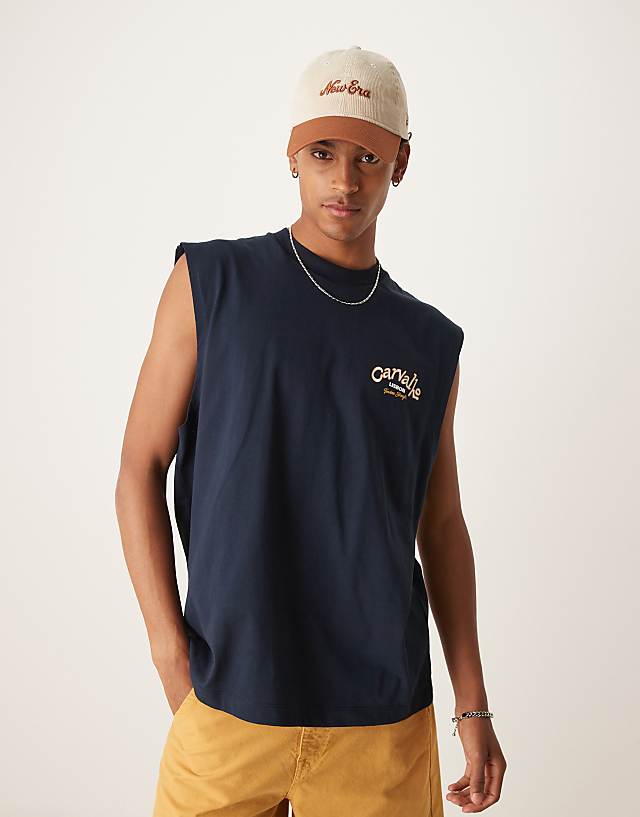 Asos ASOS DESIGN Oversized Tank With City Text Graphic In Navy