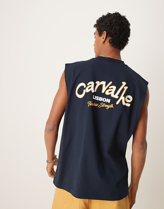 asos ASOS DESIGN oversized tank with city text graphic in navy