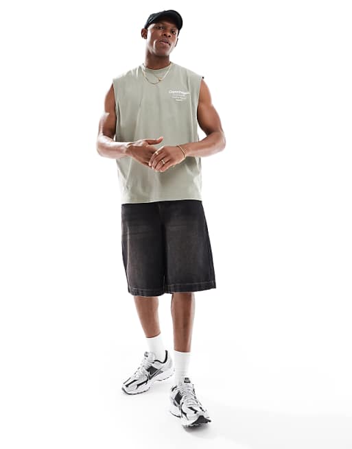 Asos ASOS DESIGN Oversized Tank With Copenhagen Text Graphic In Grey Green