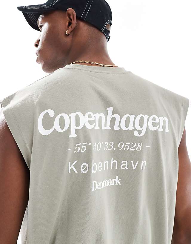 asos ASOS DESIGN oversized tank with Copenhagen text graphic in grey green