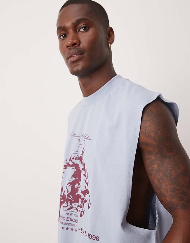 Asos ASOS DESIGN Oversized Tank With Dropped Armhole And Street Graphic In Light Blue