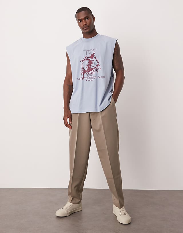 Asos ASOS DESIGN Oversized Tank With Dropped Armhole And Street Graphic In Light Blue