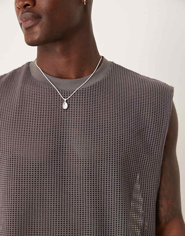 Asos ASOS DESIGN Oversized Tank With Dropped Armhole In Charcoal Open Mesh