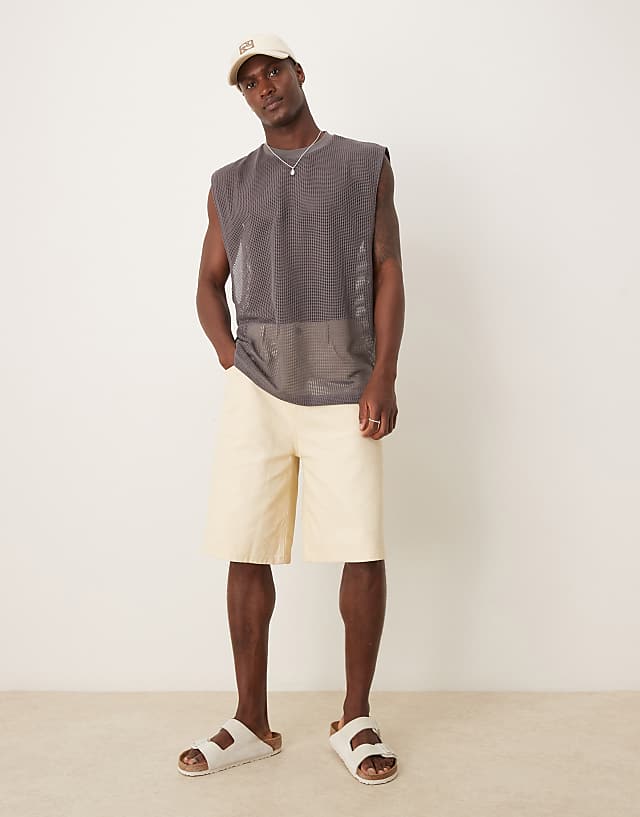 Asos ASOS DESIGN Oversized Tank With Dropped Armhole In Charcoal Open Mesh