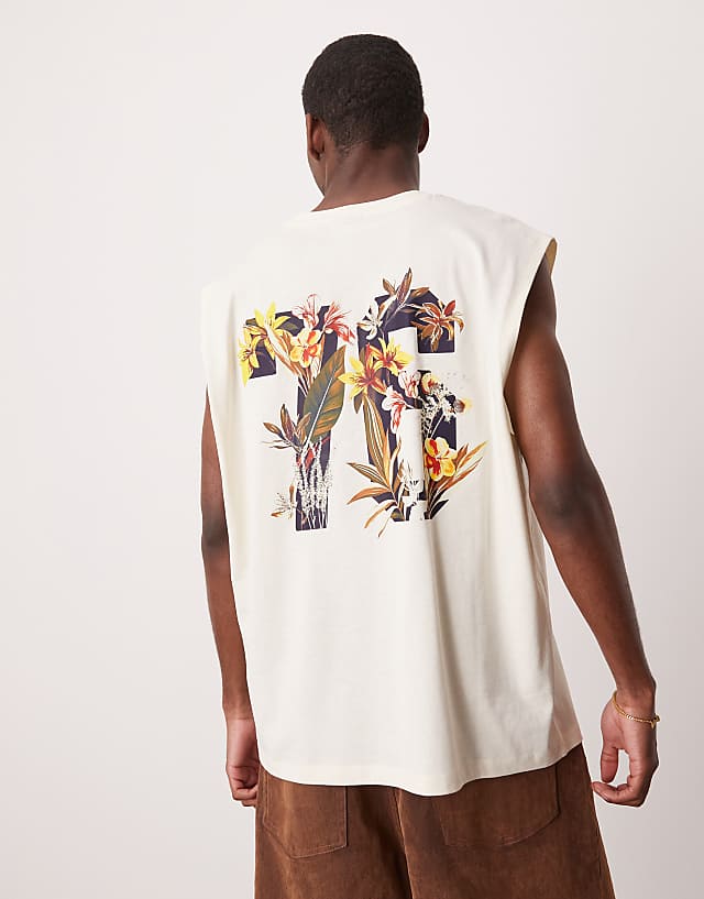 Asos ASOS DESIGN Oversized Tank With Floral Sports Graphic In White