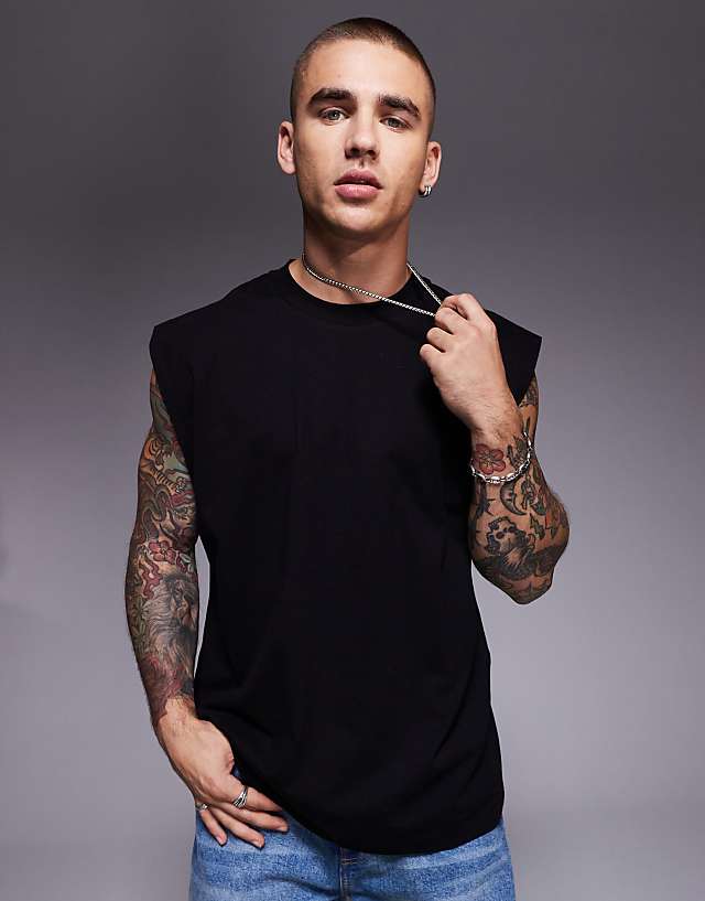 Asos ASOS DESIGN Oversized Tank With Floral Text Graphic In Black