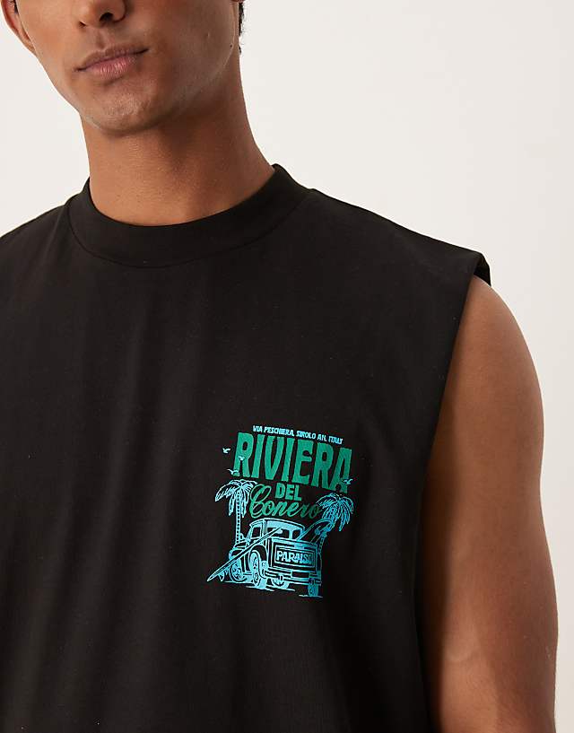 Asos ASOS DESIGN Oversized Tank With High Summer Graphic In Black