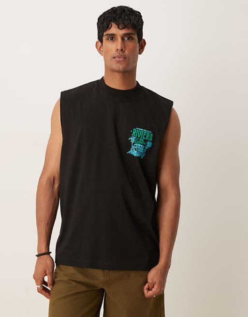Asos ASOS DESIGN Oversized Tank With High Summer Graphic In Black