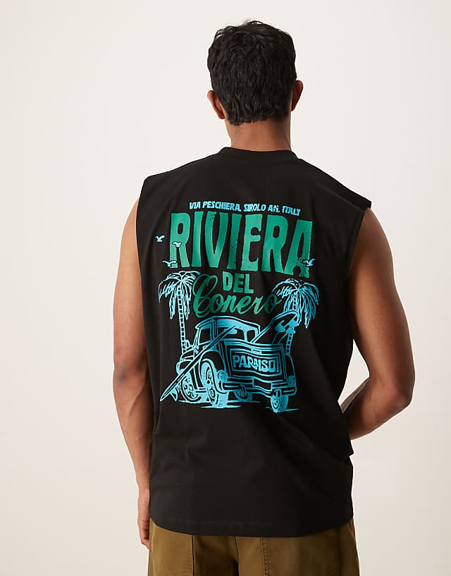 asos ASOS DESIGN oversized tank with high summer graphic in black