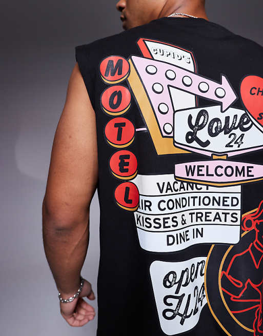 Asos ASOS DESIGN Oversized Tank With Motel Graphic In Black