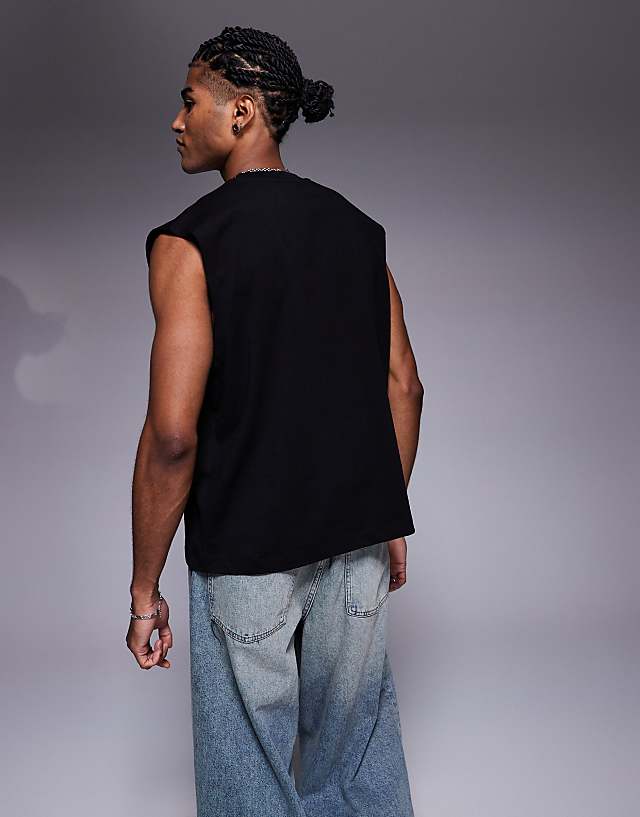 Asos ASOS DESIGN Oversized Tank With Puff Text Graphic In Black