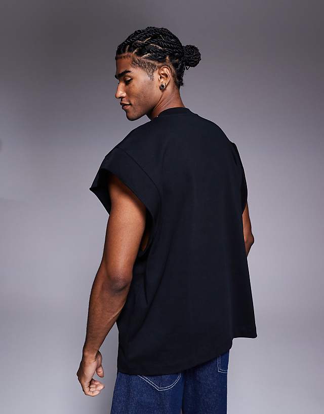 Asos ASOS DESIGN Oversized Tank With Raw Hem Sleeve In Black