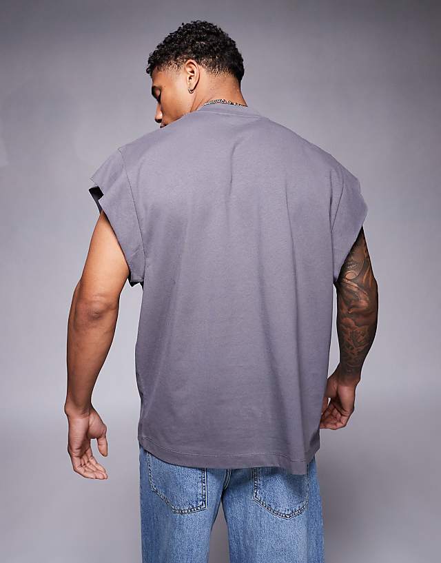 Asos ASOS DESIGN Oversized Tank With Raw Hem Sleeve In Charcoal
