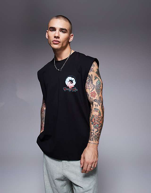 Asos ASOS DESIGN Oversized Tank With Souvenir Graphic In Black