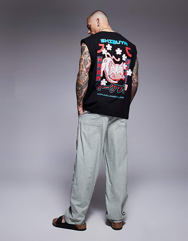 asos ASOS DESIGN oversized tank with souvenir graphic in black