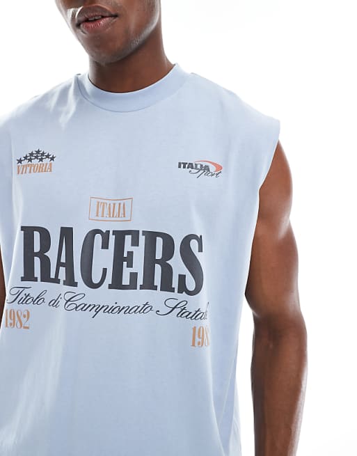 Asos ASOS DESIGN Oversized Tank With Sport Graphic In Blue