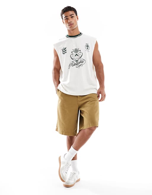 Asos ASOS DESIGN Oversized Tank With Sports Graphic In Off White