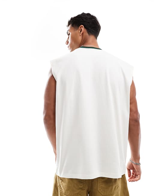 Asos ASOS DESIGN Oversized Tank With Sports Graphic In Off White