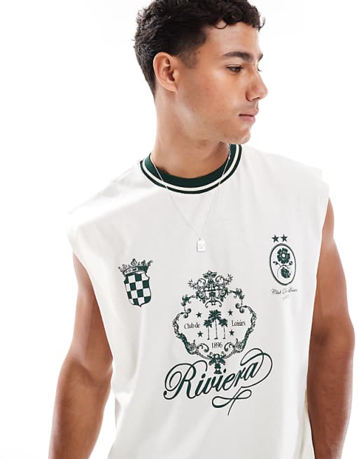 Asos ASOS DESIGN Oversized Tank With Sports Graphic In Off White