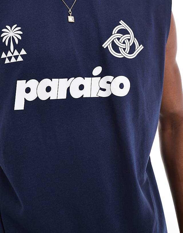 Asos ASOS DESIGN Oversized Tank With Sports Graphic In Navy